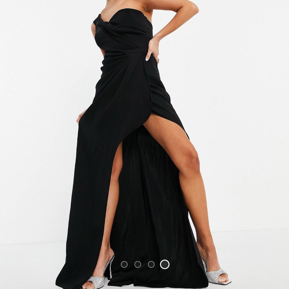 Yaura Bardot maxi dress high low in black